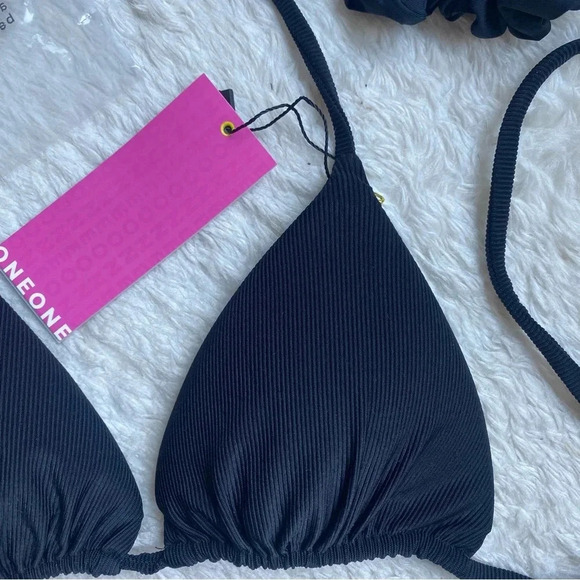 NWT OneOne Swimwear SET Bikini Black Ariel Noir Ribbed Padded New Cheeky - Picture 3 of 6